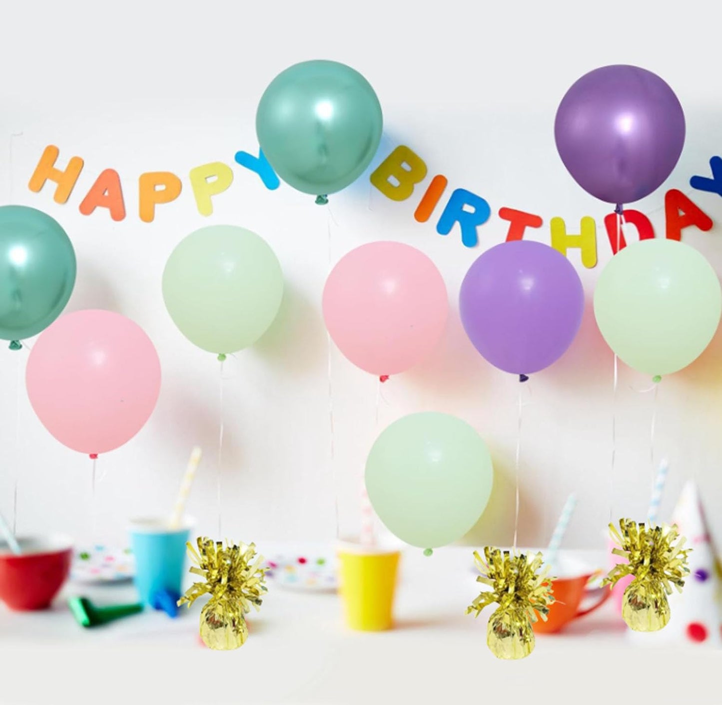 Balloon weights, 12 pieces, aluminum foil, suitable for birthday parties, gatherings, weddings, dinners and other occasions, weight 0.36bl (Light Gold)