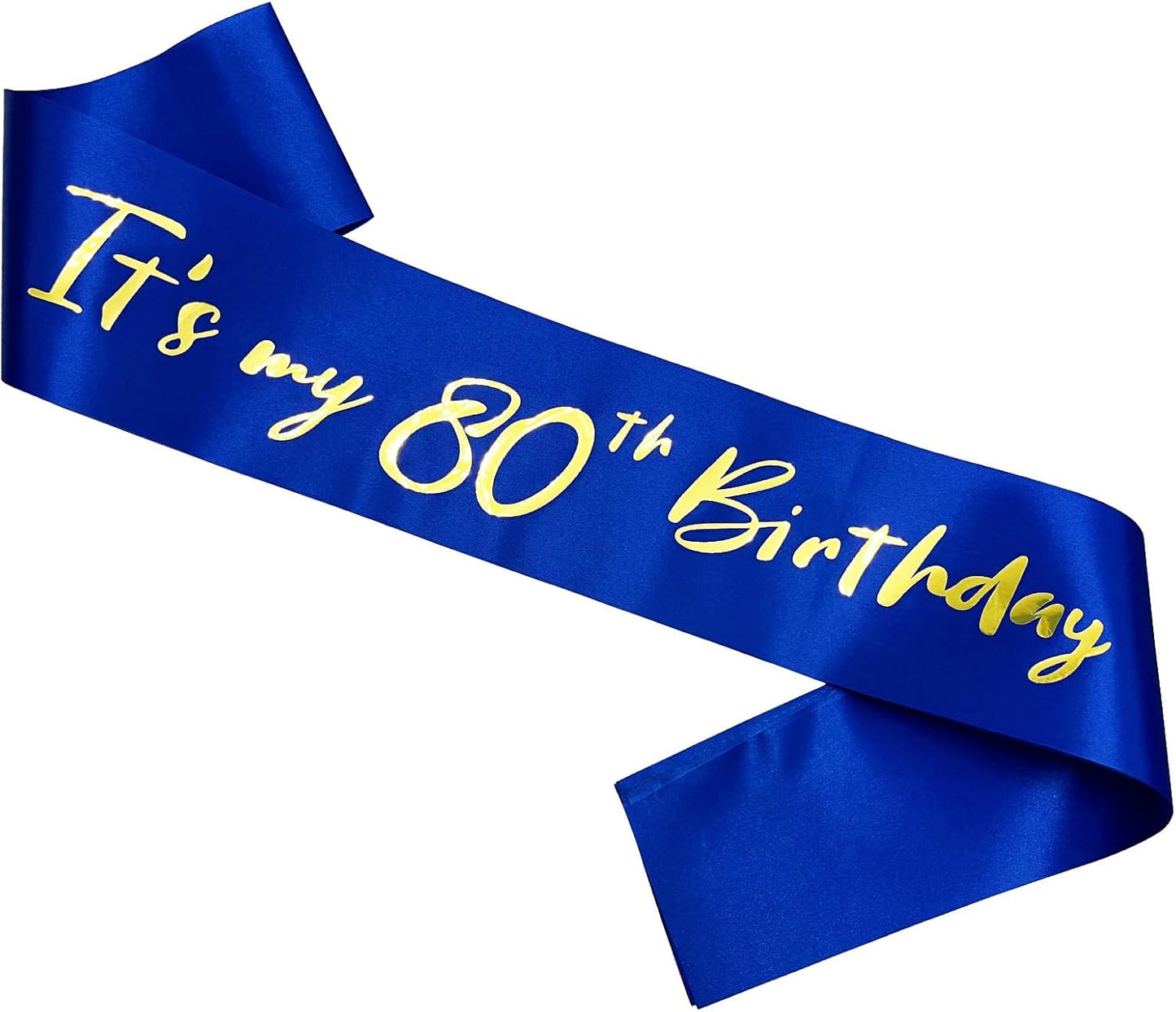 80th Birthday Sash, It's My 80th Birthday Sash Blue Gold, 80 Birthday Decorations Gifts for Women Men Happy 80th Birthday Party Favor Supplies
