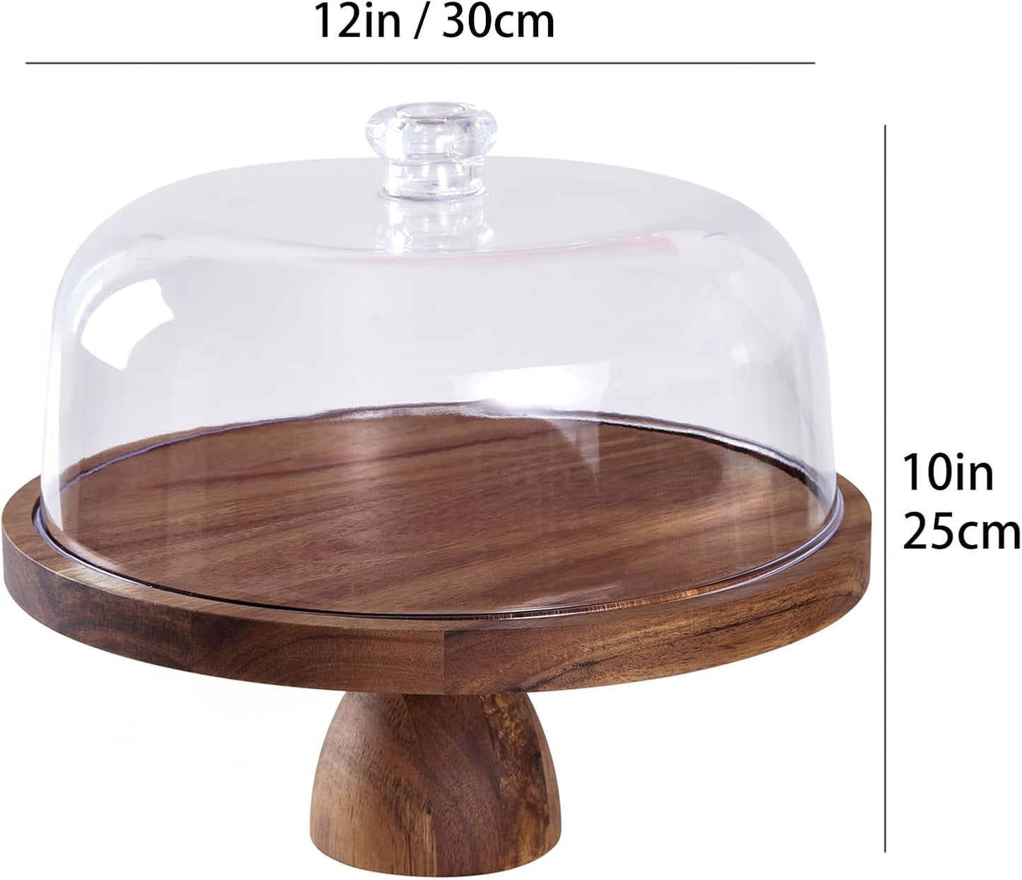 Cake Stand with Lid, Multi-Functional 12in Round Cake Holder, Acacia Wood 2-in-1 Dessert Table Display Set, Charcuterie Board for Cheese ,Fruit Platter, Large Acrylic Cake Dome Cover