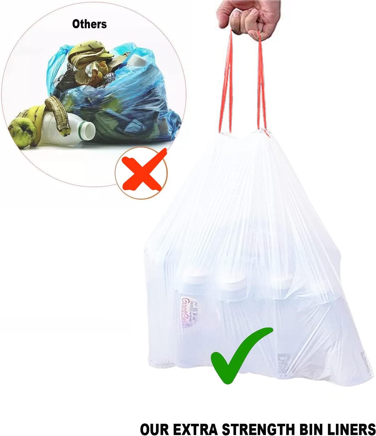 Trash Bags, 2.6 Gallon, 200 Count, Drawstring, Odorless, Extra Thick, White Plastic, Food Scrap Bag for Home Office Bathroom Kitchen Bins