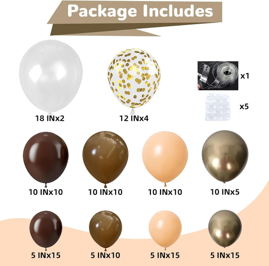 Brown Balloon Arch Kit 18 in Clear Balloons Shades of Brown Cream Dark Coffee Nude Beige Champagne Gold Confetti Balloons for Thanksgiving Fall Boho Cow Rodeo Baby Shower Birthday Party Decor