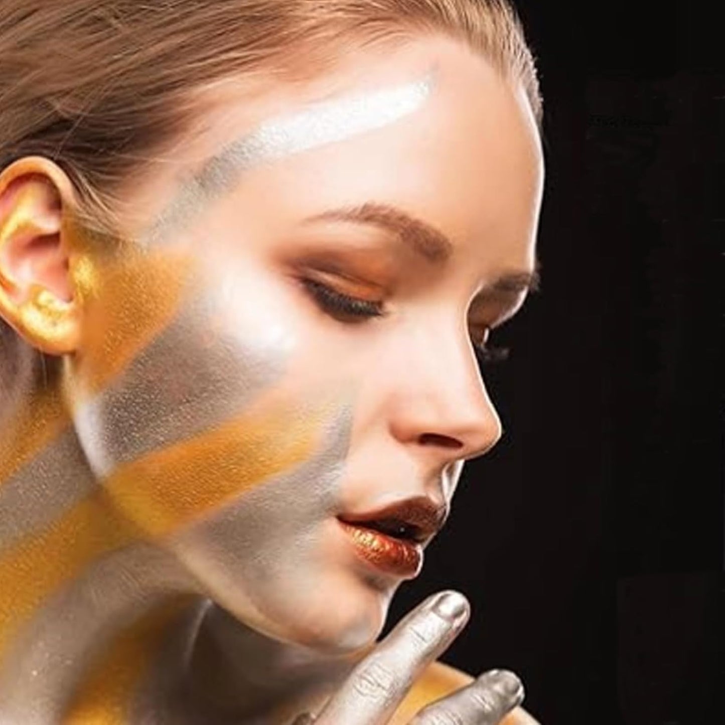 MEICOLY Silver Face Body Paint Stick for Halloween SFX Cosplay Tin Man Makeup,Silver Face Paint for Adults and Kids,Waterproof Eye Black Stick for Baseball Softball Football Lacrosse