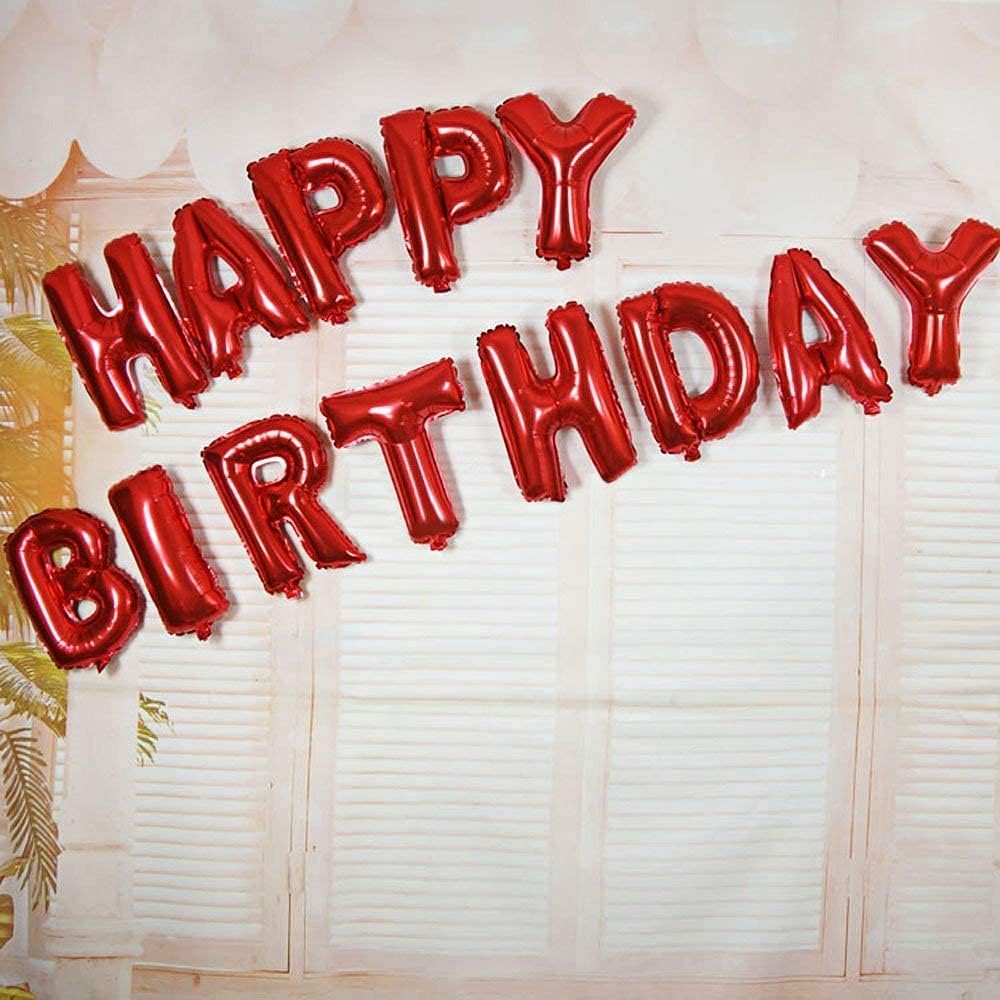TONIFUL Red Happy Birthday Balloons 16 Inch Mylar Foil Letters Birthday Sign Banner Balloon Bunting Reusable for Girls Boys Kids & Adults Birthday Decorations and Party Supplies