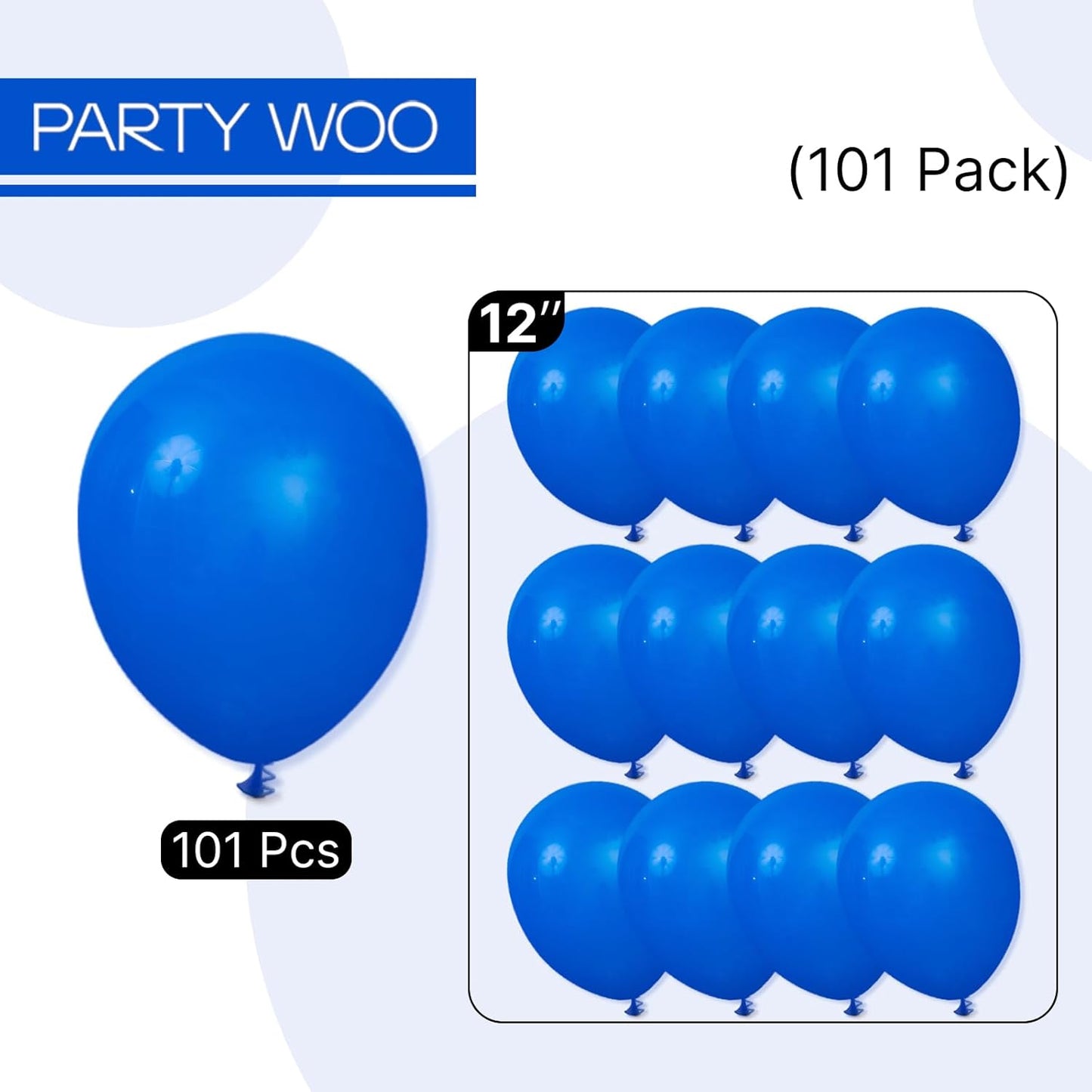 PartyWoo Royal Blue Balloons 101 pcs 12 Inch Dark Blue Matte Balloons for Graduation 4th of July Independence Day Baby Shower Baseball Memorial Day Under the Sea Birthday Party Decorations Blue-Y5