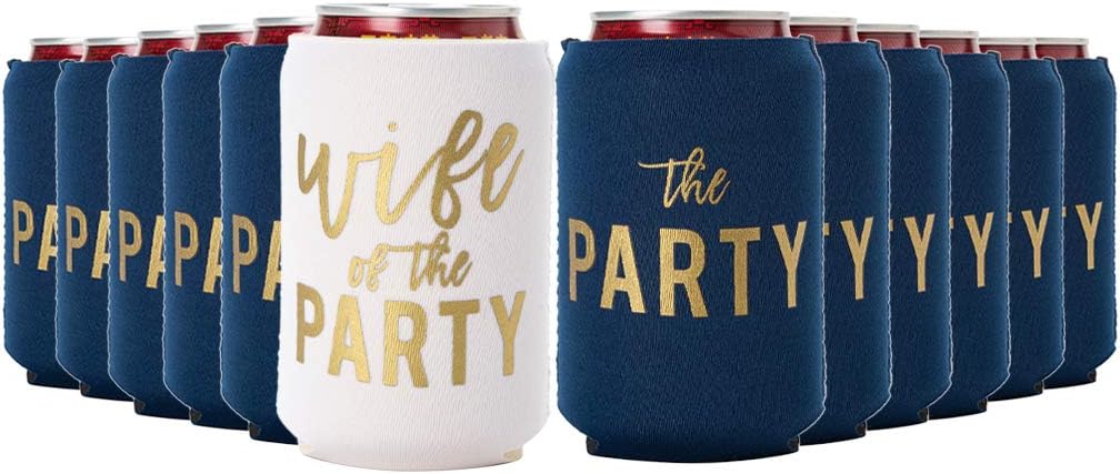 Wife of the Party and The Party Bachelorette Can Coolers - Set of 12, Perfect for Decorations and Bridesmaid Gifts (Navy, Regular)