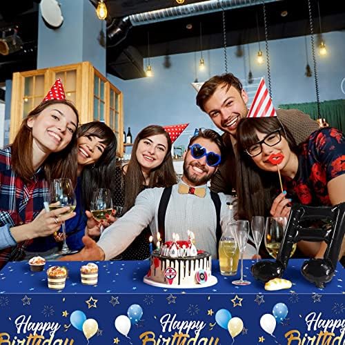 Tegeme Navy Blue Party Supplies Stars Happy Birthday Tablecloths Starry Confetti Table Covers for Kids Boys Girls Baby Shower Birthday Party Decorations(Navy Blue and Gold,6 Pack)