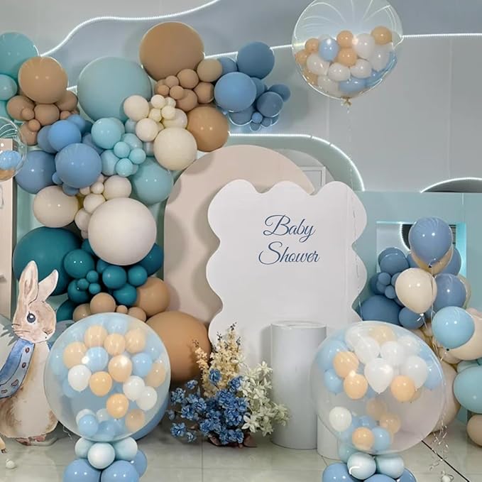 Dusty Blue Camel White Balloon Garland Arch Kit, 167Pcs Latex Balloons Different Sizes 15 12 10 5 inch for Baby Shower Gender Reveal Birthday Bear Theme Party Decorations