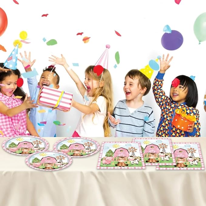 40pcs Farm Animals Party Supplies Plates and Npakins Farm House Animal Barnyard Theme Birthday Party Decorations Pink Barn Animal Baby Shower Tableware Sets