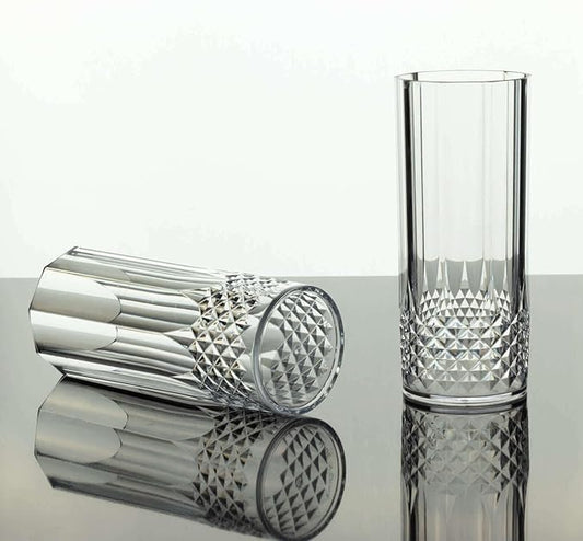 Efavormart 6-Pack Plastic Highball Glasses, 14oz Shatterproof Crystal Cut Drink Glasses for Kitchen Mojito Whiskey Cocktail, Clear