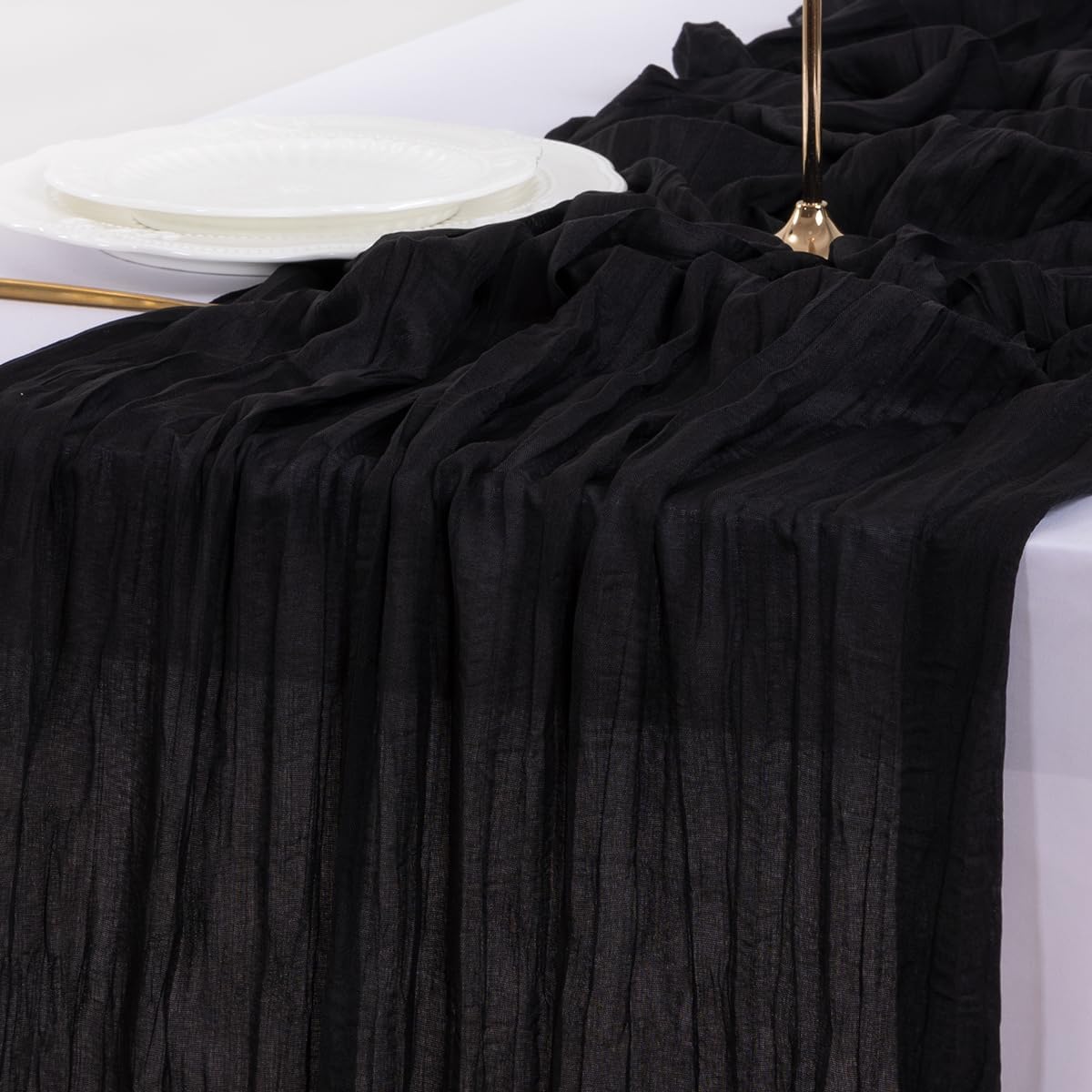Socomi 6pcs Black Fall Thanksgiving Cheesecloth Table Runner Boho Rustic Gauze 120 inch 10FT Cheese Cloth Runner for Wedding Party Baby Shower Birthday Home Decor Holiday Decorations