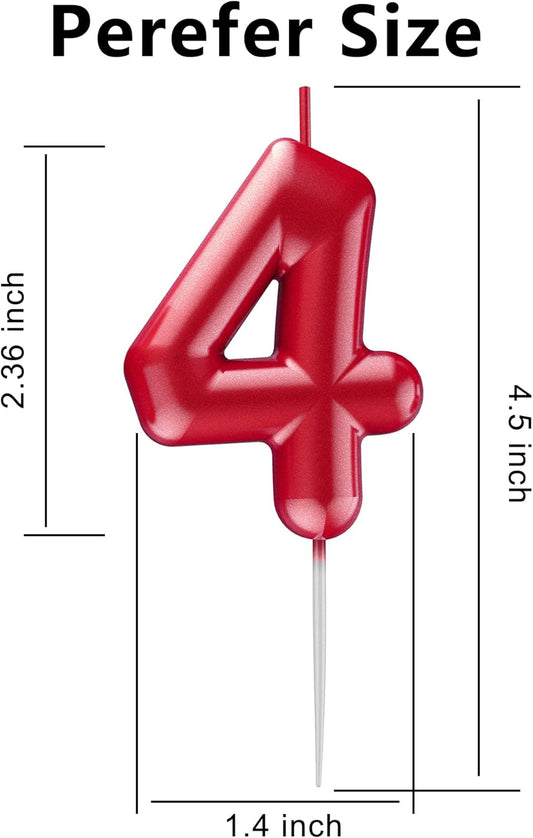 Red Number 4 Candle Happy Birthday 3D Number Candles for Birthday Cake Party Decoration Wedding Anniversary Celebration Supplies