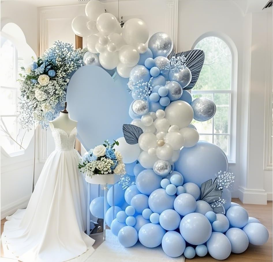 Pastel Blue Balloons 145pcs Different Sizes 18 12 10 5 Inches Baby Blue Light Blue Balloon Garland Arch for Birthday Baby Shower Wedding Anniversary Graduation Party Decorations