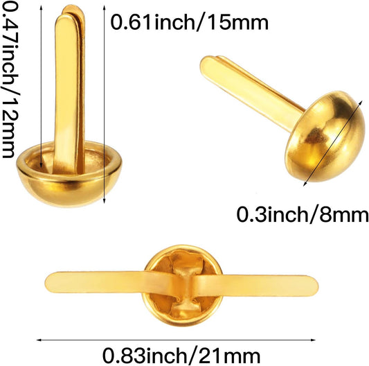 Hotop 500 Pcs Brads for Paper Crafts Metal Round Brass Paper Fasteners for Craft Art Crafting School DIY Supplies(0.3 x 0.6 Inch,Golden)
