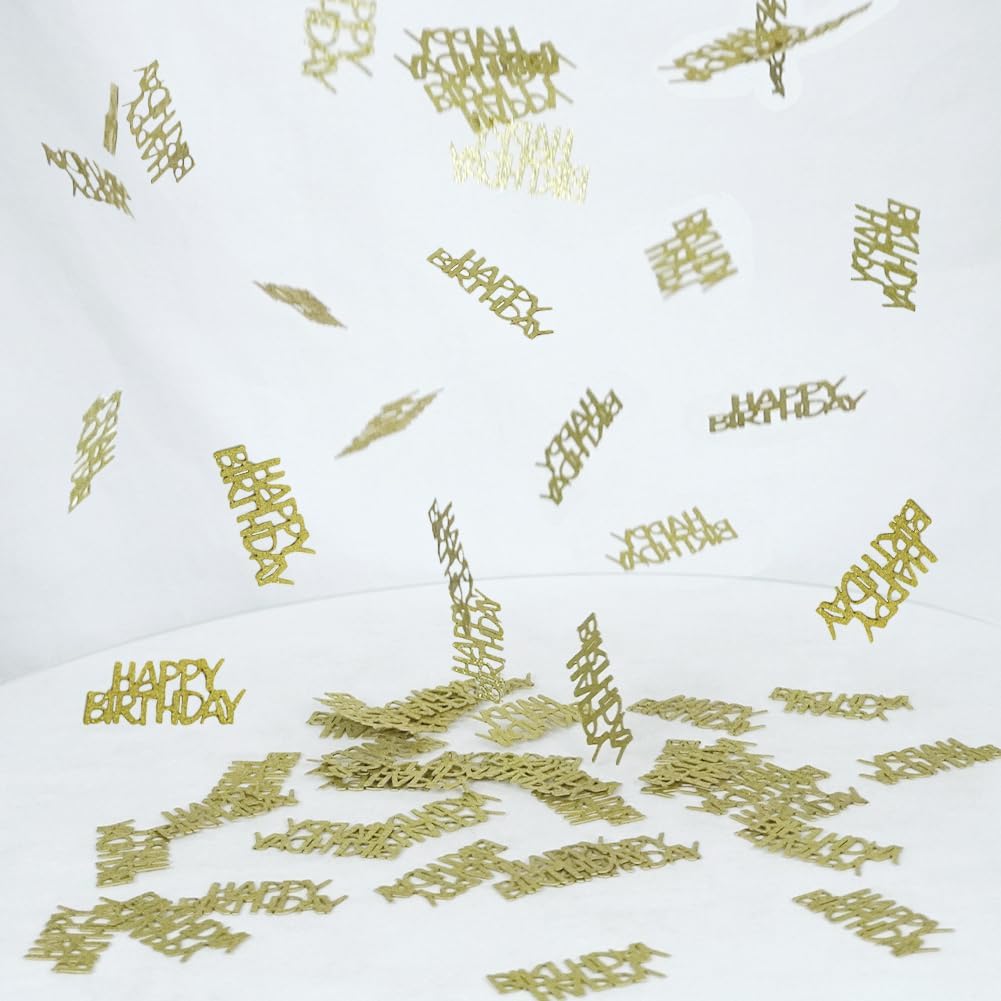 Gold Happy Birthday Confetti, Glitter Birthday Party Table Decorations, Sprinkling Scatter, Paper Confetti for 1st 2nd 3rd 13th Sweet 16 21st 18th 30th 40th 50th 60th 70th Birthday