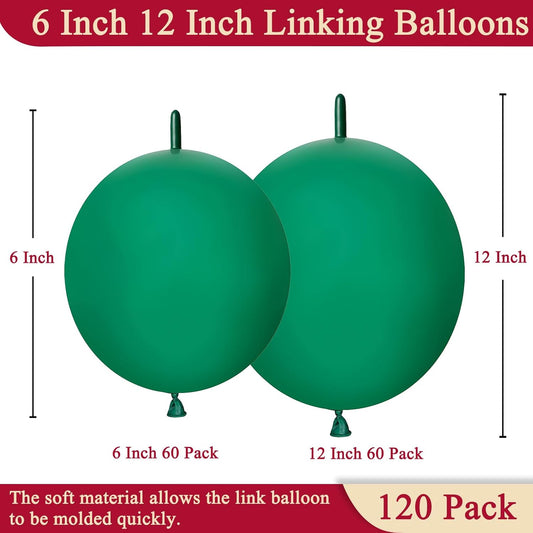 Dark Green Link Balloons 6 Inch 12 Inch 120 Pcs Latex Linking Balloons for Birthday Wedding Party Festival Decorations