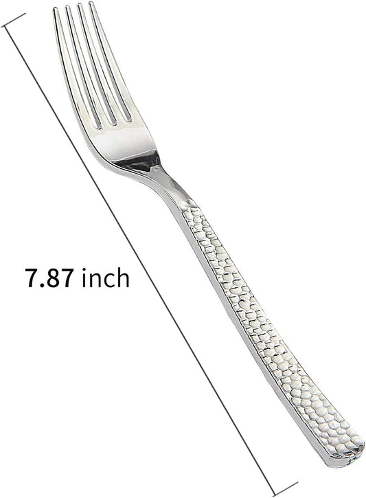 Supernal 300pcs Silver Plastic Forks,Premium Disposable Forks Polished,Special Hammered Design,Perfect for Big Party,Wedding and Any Catering Events,Perfect for Birthday,Party,Wedding