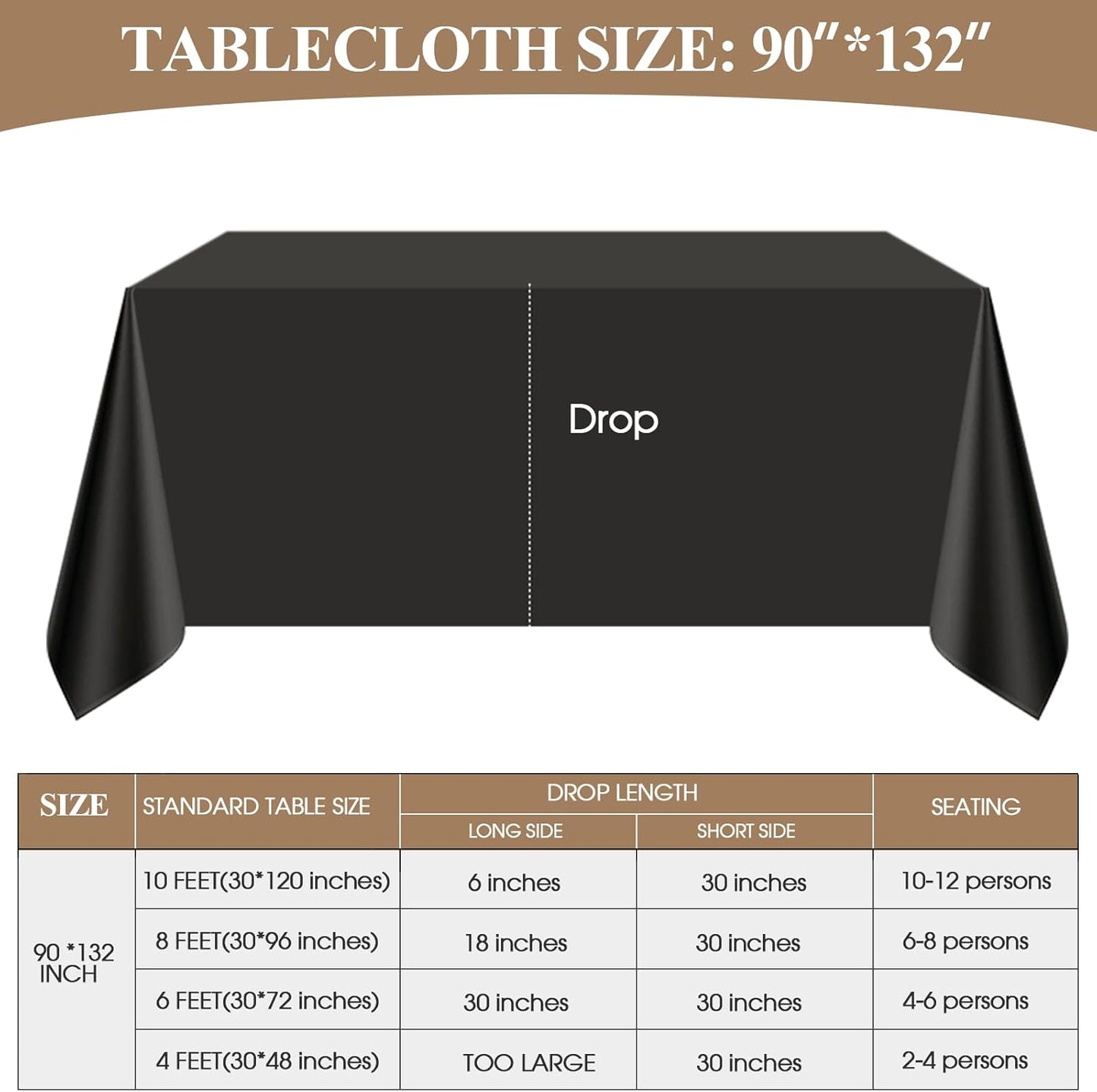 Rectangle Tablecloths 90x132 Inch 10 Pack Black Tablecloth Washable Decorative Linen Polyester Table Cloths for Dining Table Banquets Buffet Parties and Wedding
