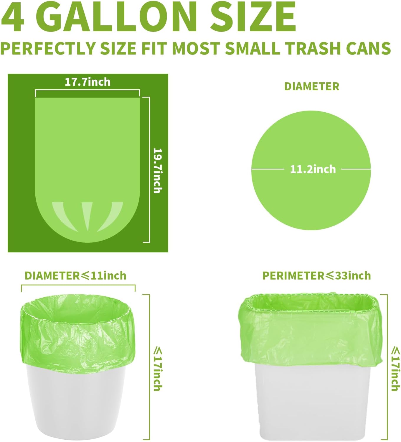 Magesh 105 Count 4 Gallon Small Trash Bags, Green, Transparent, Durable, Leak-Proof, Unscented, Easy to Use, Versatile, Outstanding Customer Service