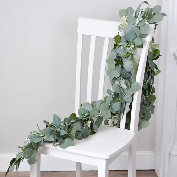 DearHouse 4Pack Artificial Eucalyptus Garland Faux Silk Eucalyptus Leaves Vines Handmade Garland Greenery Wedding Backdrop Arch Wall Decor …