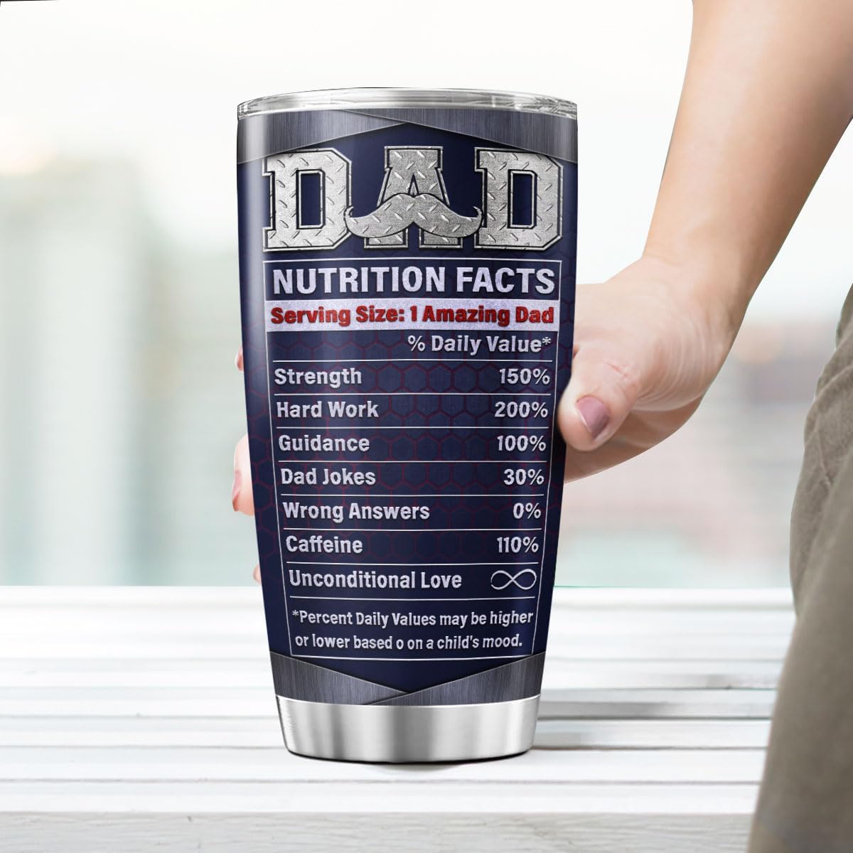 Funny Dad Nutrition Facts Tumbler 20oz, Stainless Steel Vacuum Cup with Hilarious Graphic for Father, Birthday or Father's Day Insulated Coffee Travel Mug for Dad Grandpa Husband