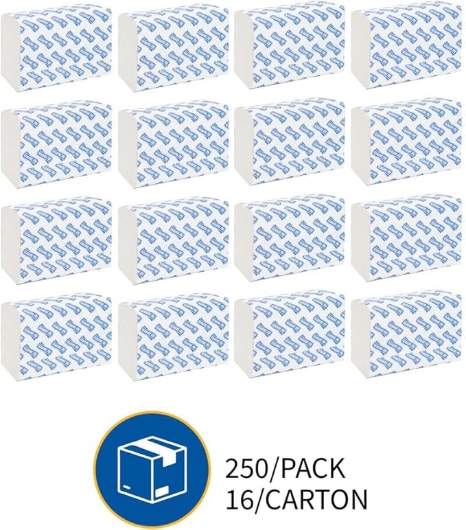 Genuine Joe Multifold Hand Towels, 9.5" x 9.10", 1-Ply, White, 250/Pack, 16 Count