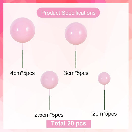 BEISHIDA 20 PCS Pink Mini Ball Cake Toppers Foam Cake Balls Decoration Supplies for Happy Birthday Anniversary Wedding Baby Shower Graduation Christmas Valentines Cake Decorations