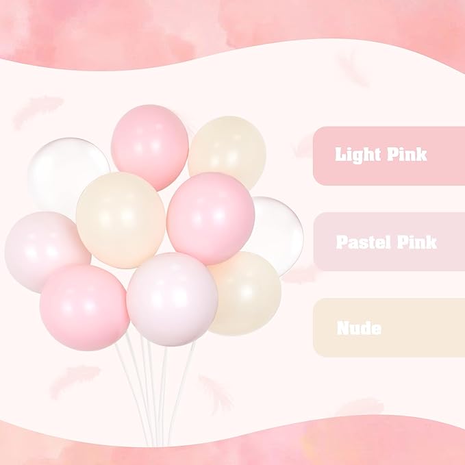 60pcs Light Pink Balloons 12inch with Pastel Pink Nude Clear Balloons for Gender Reveal Baby Shower Birthday Party Decorations