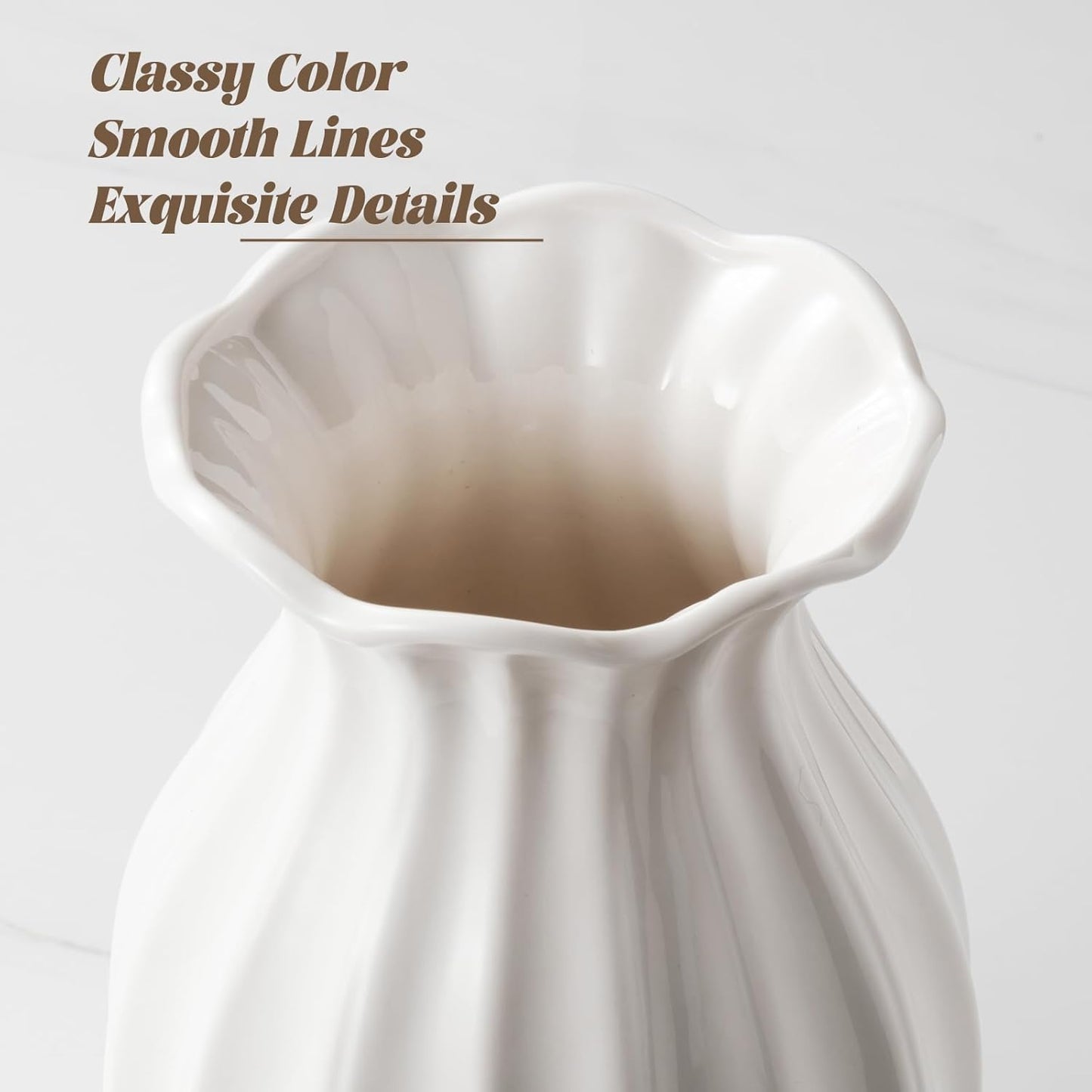 White Ceramic Vase, 7.6 Inch Flower Vase Home Decor Modern Decorative Vases for Bouquet, Unique Vases for Farmhouse Living Room Cabinet Table Centerpieces Wedding Decorations
