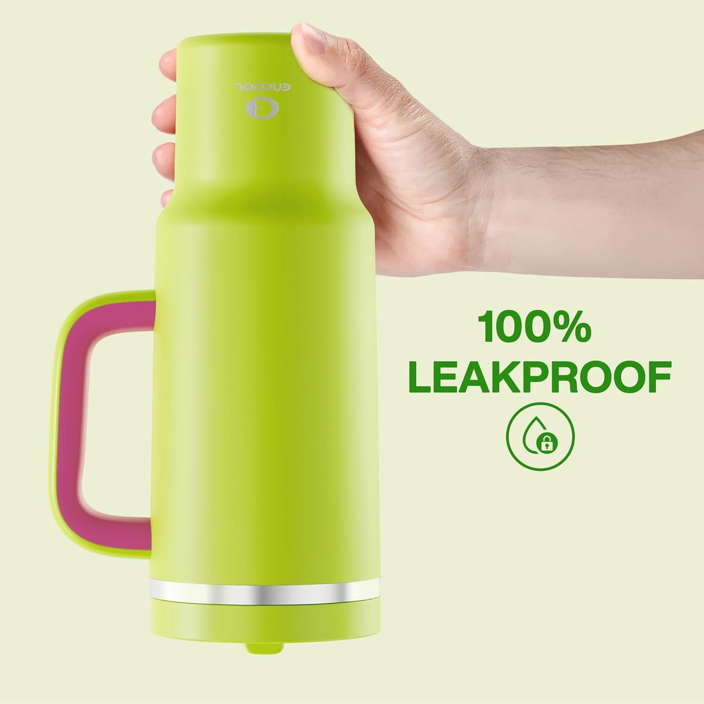 ENCOOL 40 oz Tumbler with Handle and Straw: Stainless Steel Insulated Tumbler Keeps Cold for 24 Hours, Leakproof Travel Cup Fits in Cup Holder and BPA-Free,Acid Green