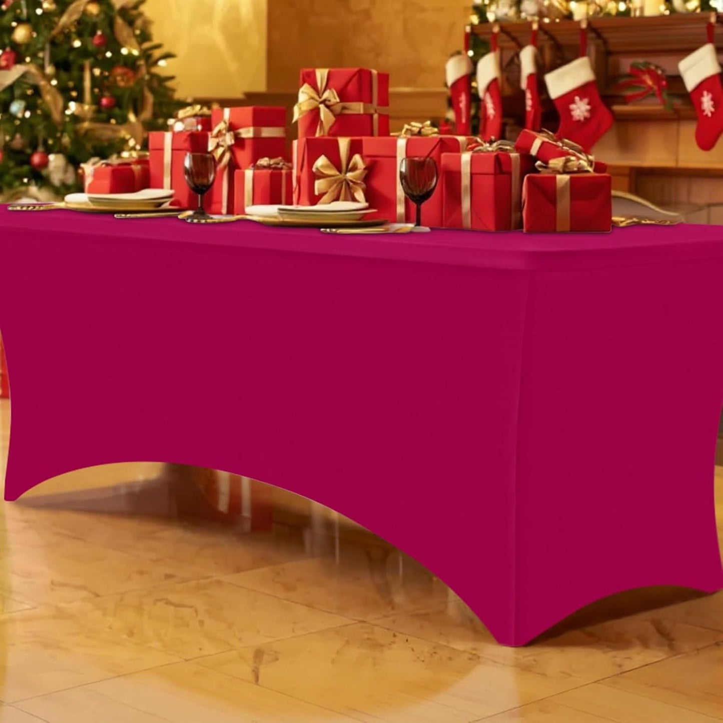 Smiry 2 Pack Spandex Table Cloth 8FT, Elastic Fitted Stretch Tablecloths for Rectangle Tables, Washable Table Cover for Outdoor, Wedding, Banquet & Parties (Fuchsia, 96Lx30Wx30H Inch)