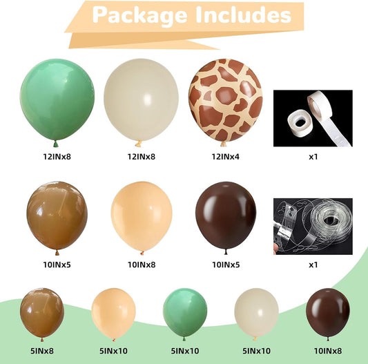 Sage Green Brown Balloon Garland Kit Olive Green Gold Safari Balloons Arch Animal Print Balloons Woodland Camo Army Green Dark Brown Coffee Nude Balloon for Jungle Hunting Wild Birthday Decor