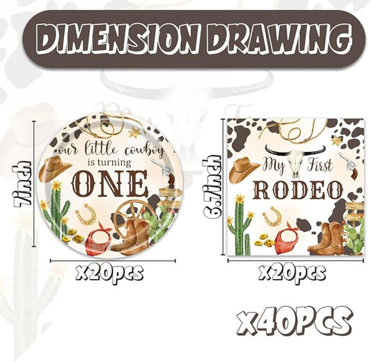 40pcs My First Rodeo Birthday Party Decoration Western Cowboy Rodeo Theme Party Desserts Paper Plates and Napkins for Birthday Baby Shower