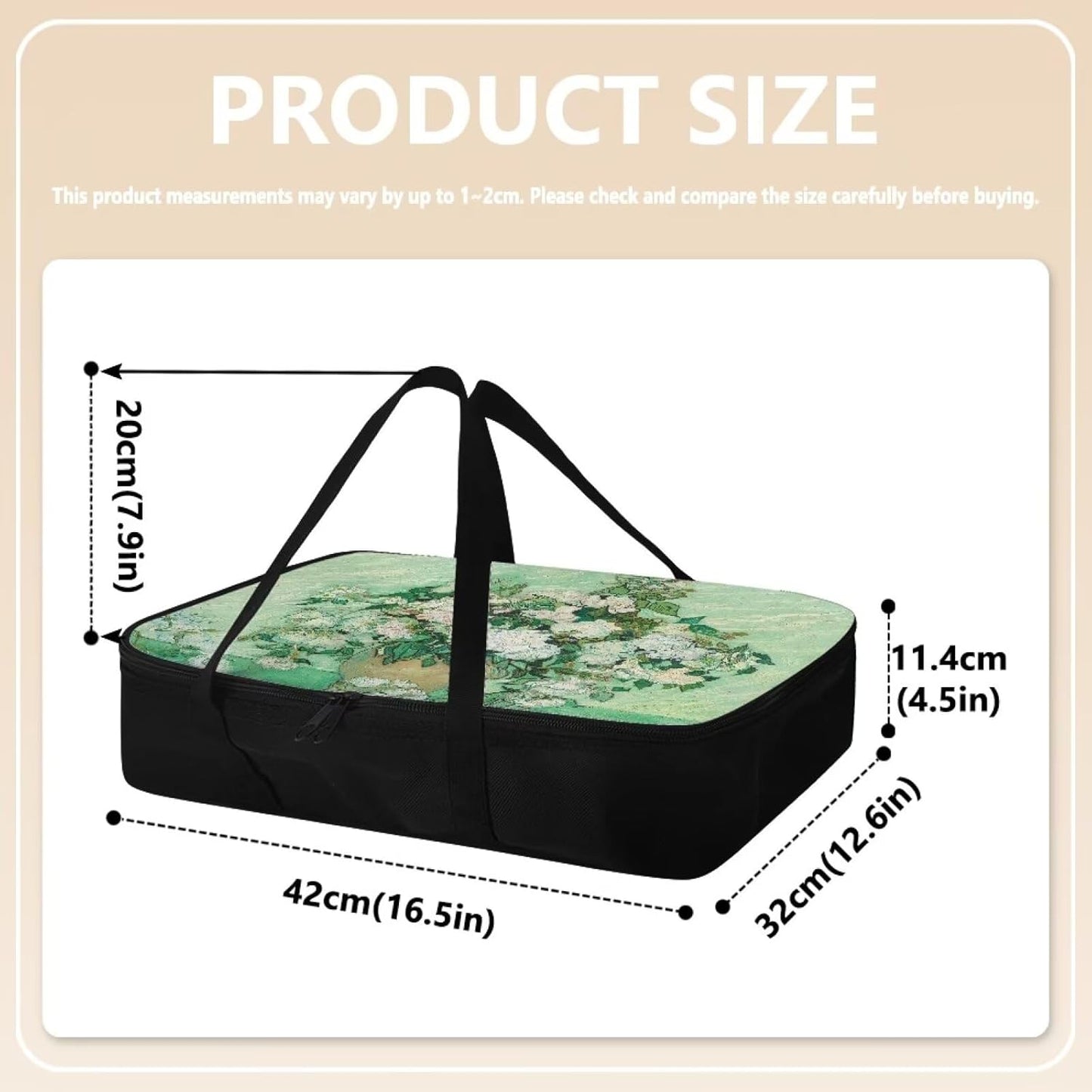 Van Gogh White Rose Insulated Casserole Carrier for Hot/Cold Food - Perfect for Beach Parties & Picnics