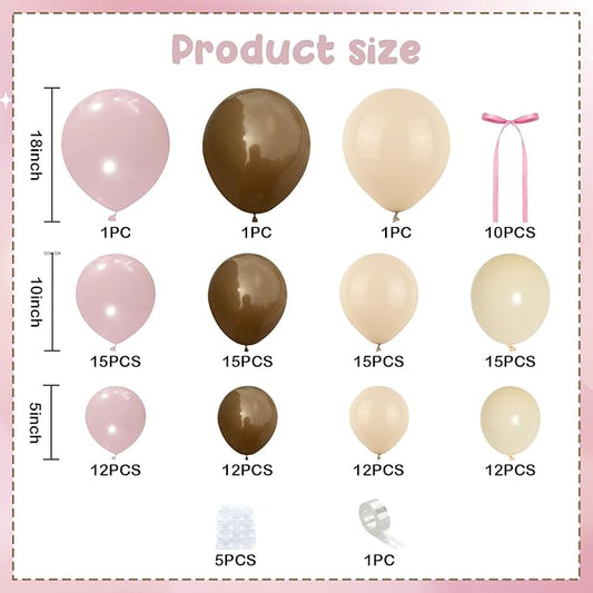 Pink Brown Balloon Arch Garland Kit, Cowgirl Rodeo Balloons Dusty Blush Light Pink Brown Nude Sand White Balloons with Ribbon Bow for Boho Baby Shower Western First Rodeo Birthday Party Decorations