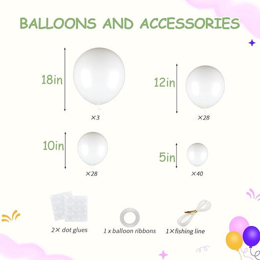 99pcs White Balloons, 18/12/10/5 Inch Different Sizes White Wedding Balloon Arch Kit for Baby Shower Bridal Shower Engagement Birthday Party Decorations