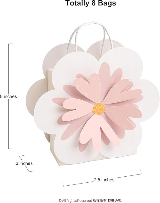 Cheerland Flower Party Favor Bags Floral Gift Bags Daisy Birthday Party Decoration Pink Party Goodie Bag Tea Party with Handles for Baby Shower Spring Girls Wedding Decorations Supplies Pack of 8