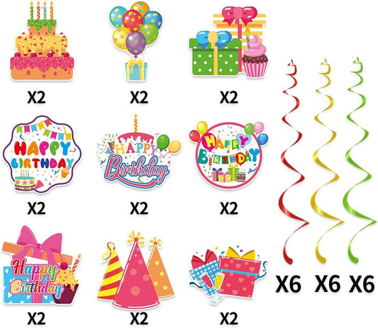 Birthday Decorations, Kaluofan 36Pcs Happy Birthday Decorations, Colorful Cupcake Balloon Gift Sign Streamers Party Supplies Suitable for Office Parties Boys Girls Kids Parties Celebrations