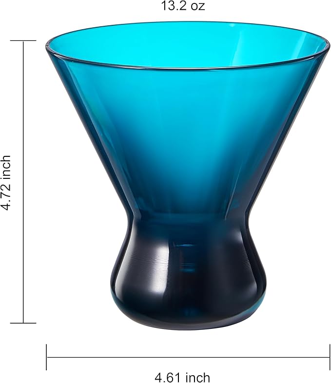 13-Ounce Colorful Pastel Plastic Stemless Martini Glasses (Set of 4), Martini, Margarita, Champagne & Cocktail Reusable Glasses, BPA-Free, Shatter-Proof, Dishwasher-Safe, Poolside Perfect, Outdoors