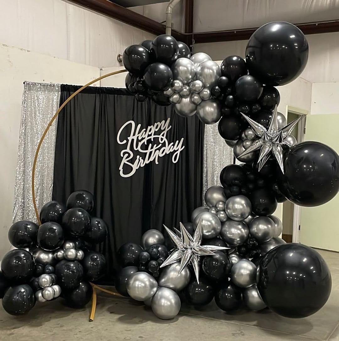 Black and Silver Balloon Arch Kit, 140Pcs Different Sizes inch Black Metallic Silver Balloons and Confetti Party Balloon Garland Kit for Birthday, Wedding, Graduation, Anniversary Decorations