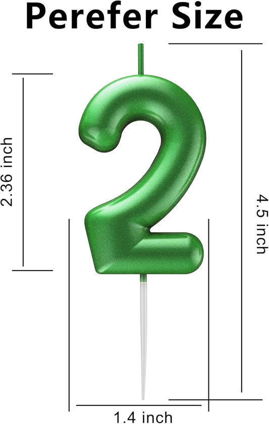 Green Number 2 Candle Happy Birthday 3D Number Candles for Birthday Cake Party Decoration Wedding Anniversary Celebration Supplies