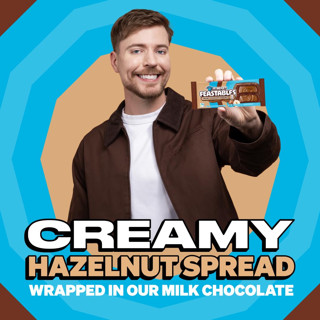 Feastables MrBeast Hazelnut Cups, Milk Chocolate & Creamy Hazelnut Filling, Cups for Adults & Kids, Chocolate Candy for Snacks, Gifts, or Dessert, Made With Fairtrade Cocoa, 2 Pack, 24 Count