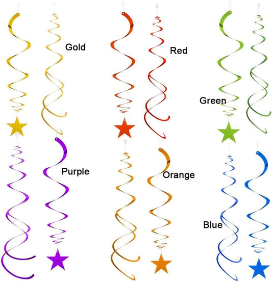 Rainbow Party Star Swirl Decorations, Rainbow Foil Ceiling Hanging Swirl Decorations with Star, Whirls Decorations for Party, Pack of 36