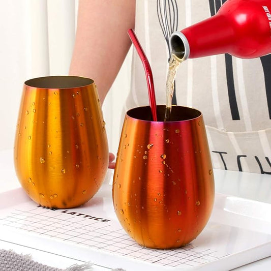 Buyer Star 304 Stainless Steel Wine Glasses Set of 4 - Large 17 oz Outdoor Stemless Wine Tumblers - 100% Unbreakable & Stemless Metal Drinking Cups for Home and Outdoors Dishwasher safe (Orange Red)
