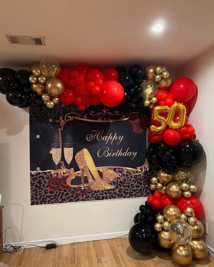 Bezente Red Black and Gold Latex Balloons,60pcs 12 inch Red Black Gold Metallic Chrome Confetti Balloons for Birthday, Wedding, Graduation, New Year, Casino Theme Party Decoration