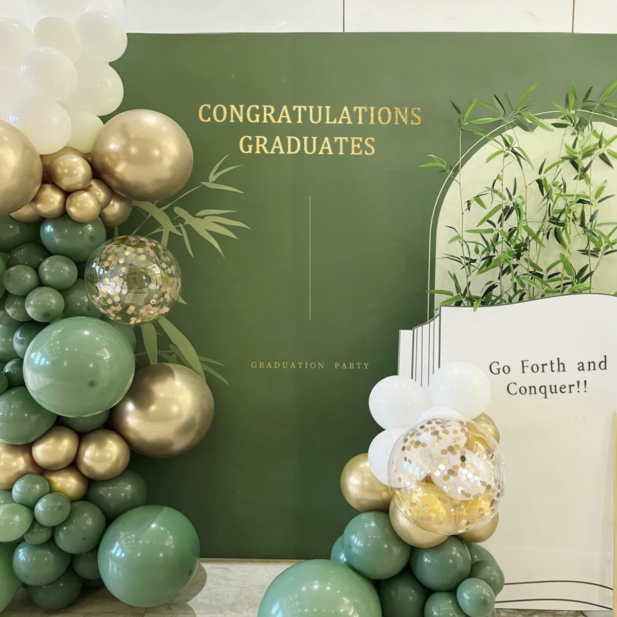 Sage Green Balloon Arch Kit, 166Pcs Olive Green White Gold Balloons Garland for Baby Shower Birthday Wedding Jungle Safari Party Decoration