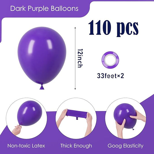 110pcs Dark Purple Balloons 12inch Deep Purple Latex Party Balloons for Halloween, Graduation, Wedding, Birthday, Baby Shower, Anniversary, Valentine's Day Party Decorations