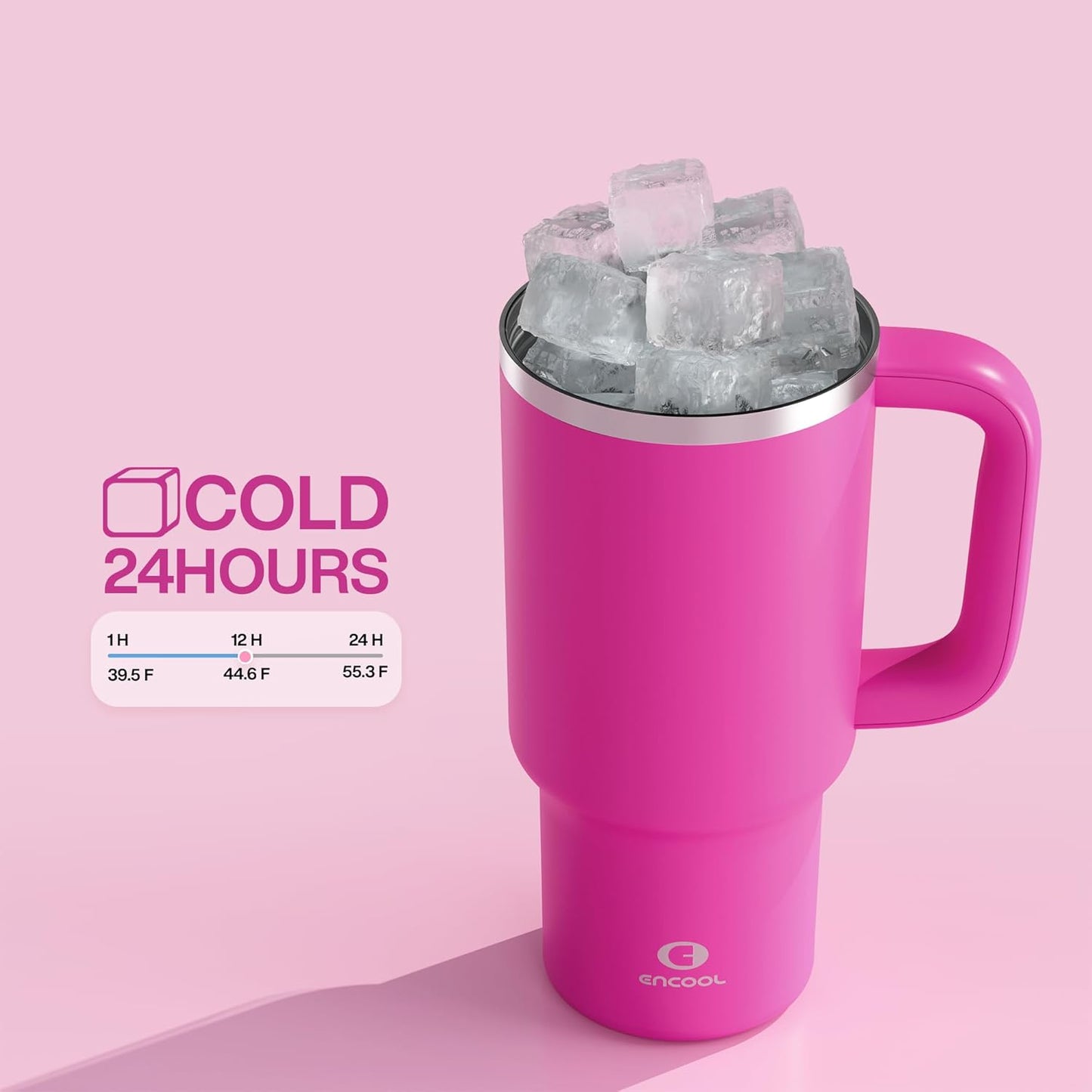 ENCOOL 32 oz Tumbler with Handle and Straw: Stainless Steel Insulated Tumbler Keeps Cold for 24 Hours, Leakproof Travel Cup Fits in Cup Holder and BPA-Free,Persian Rose