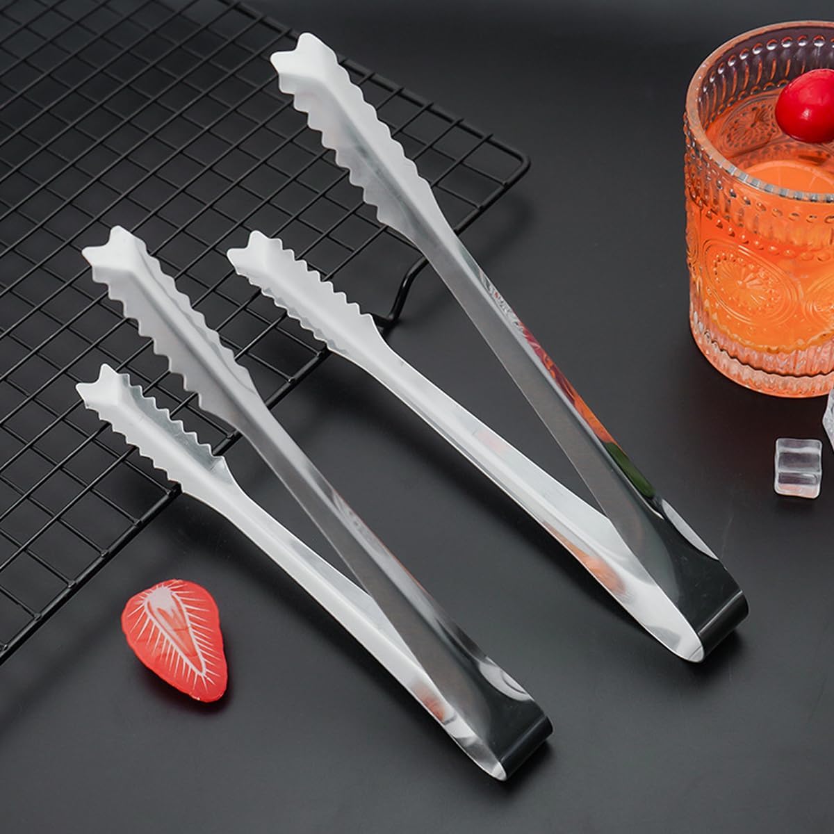 2 Pcs 304 Stainless Steel Ice Tongs, 8 inches Ice Tube Tongs for Ice Bucket Ice Sugar Cubes Coffee Bar Food Serving etc