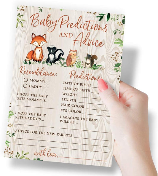 Baby Predictions & Advice for New Parents – Woodland Baby Shower Activity by Printed Party, Set of 50 Cards, Gender Neutral Forest Animals Theme