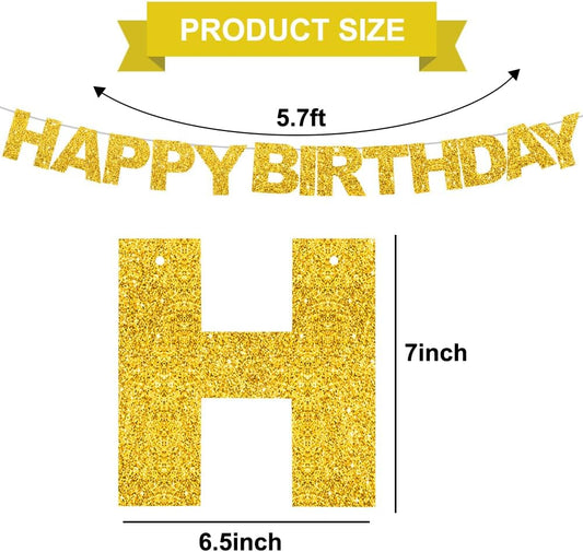 BEISHIDA Gold Happy Birthday Banner - Pre-Strung, No DIY, Birthday Sign - Banner for Women, Kids Decor, Backdrop